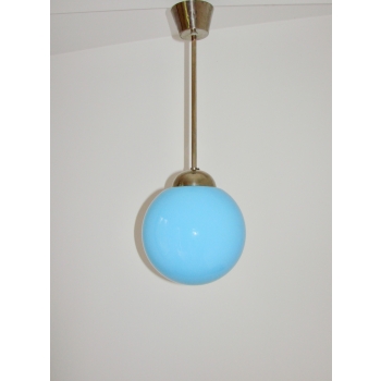 Niebieska lampa wisząca retro z kulistym kloszem